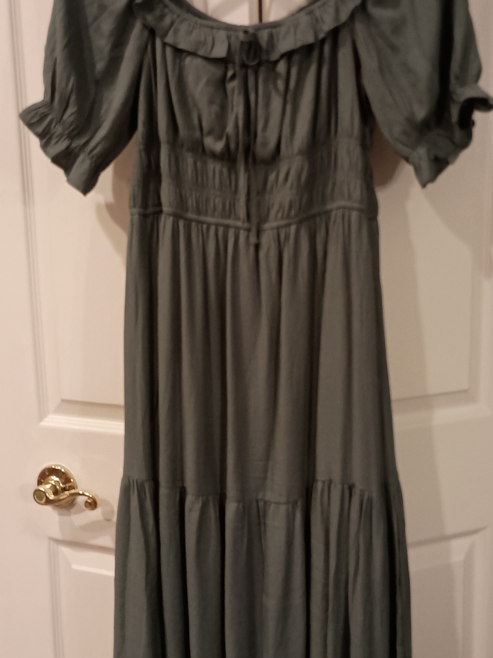 Olive Green Off-Shoulder Maxi Dress - Picture 2 of 12